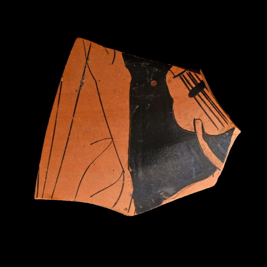 Greek Attic Red-Figure Kylix Fragment Depicting a Lyre Player