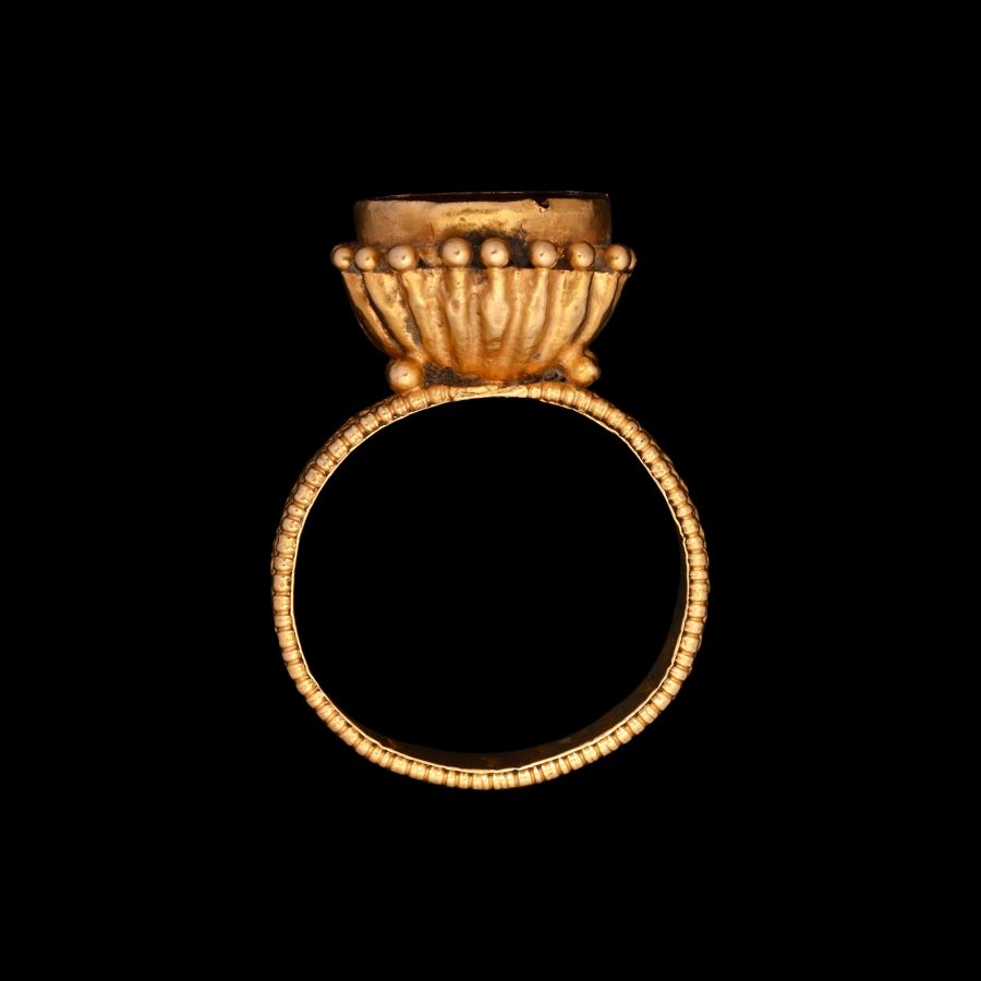 Roman Carnelian Gemstone of the God Apollo in Byzantine Gold Ring