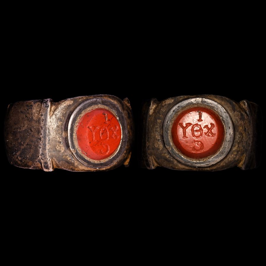 Roman Silver Ring with Early Christian Gemstone