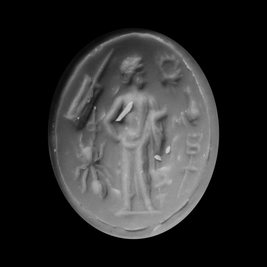 Roman Gold Ring with Green Chalcedony Gemstone with Pantheistic Deity