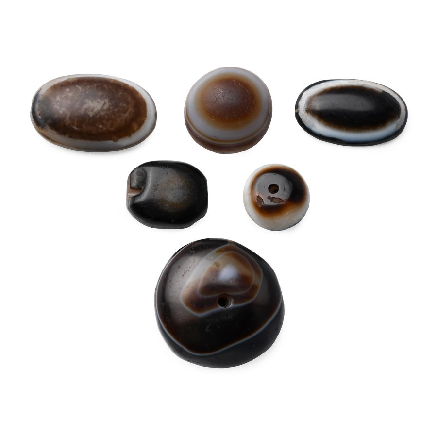 Large Bactrian Banded Agate Bead and Cabochon Group
