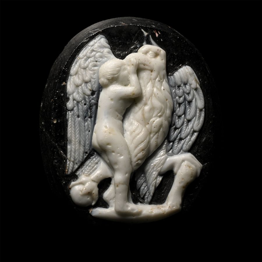 Large Post-Classical Glass Paste Cameo of a Female Figure with Eagle