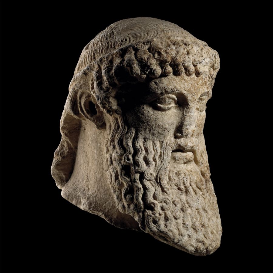 Life-Size Roman Bearded Head of the Greek God Hermes