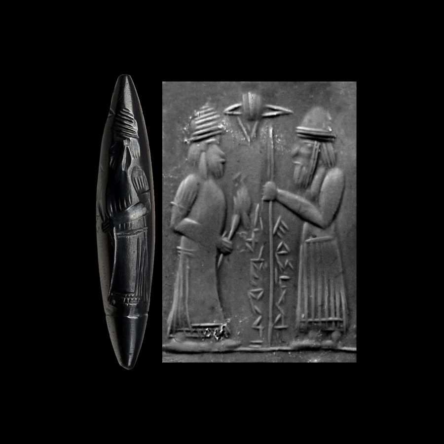 Western Asiatic Style Haematite Bead with Figures and Inscription