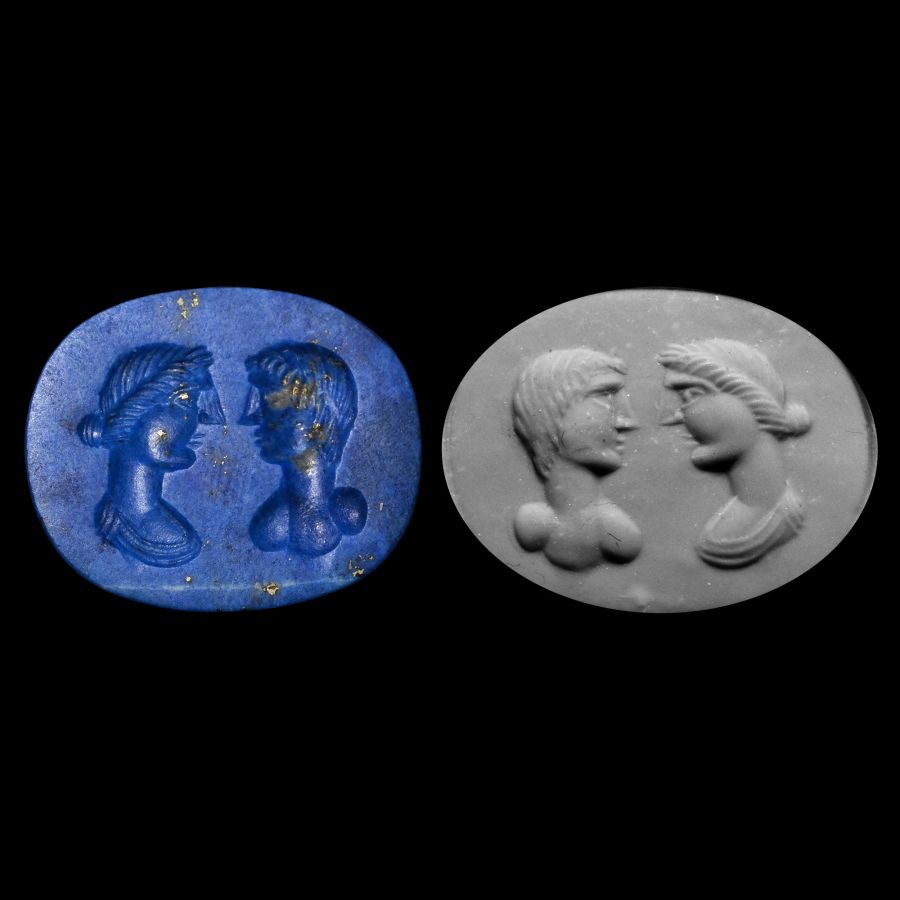 Post-Classical Lapis-Coloured Gem with Facing Busts