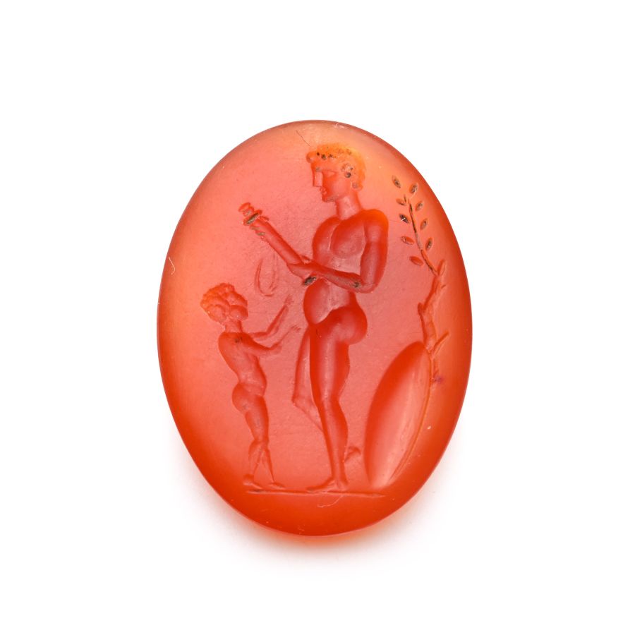 Neoclassical Carnelian Gemstone with Warrior and Putto