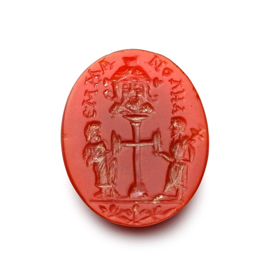 Byzantine Style Agate Intaglio with Cross and Figures