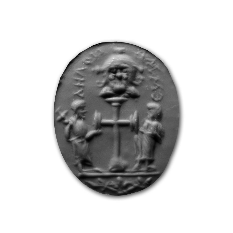Byzantine Style Agate Intaglio with Cross and Figures