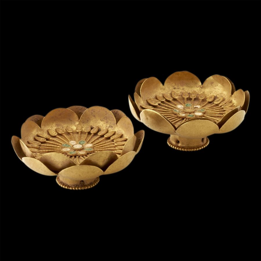 Two Hellenistic Style Gold and Enamelled Rosettes