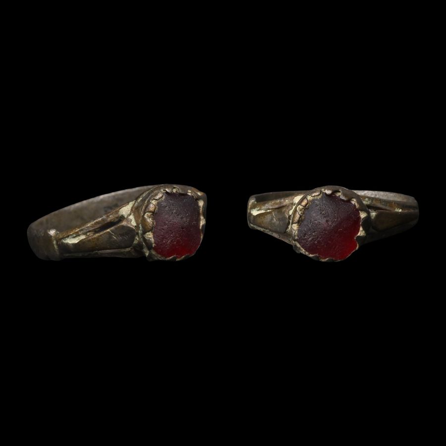 Medieval Bronze Ring with Glass Cabochon