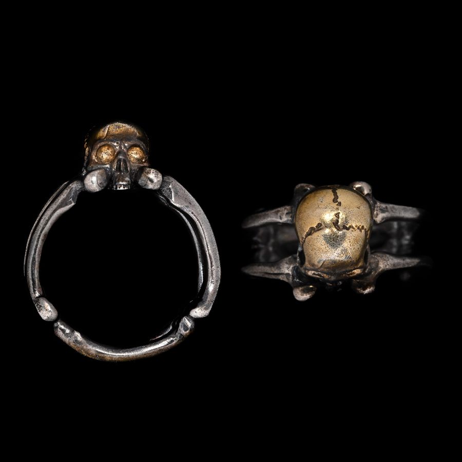 Victorian Silver Memento Mori Ring with Skull and Crosses Bones