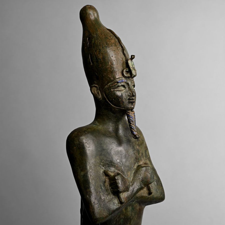 Large Egyptian Bronze Figure of Osiris with Lapis Lazuli Inlays