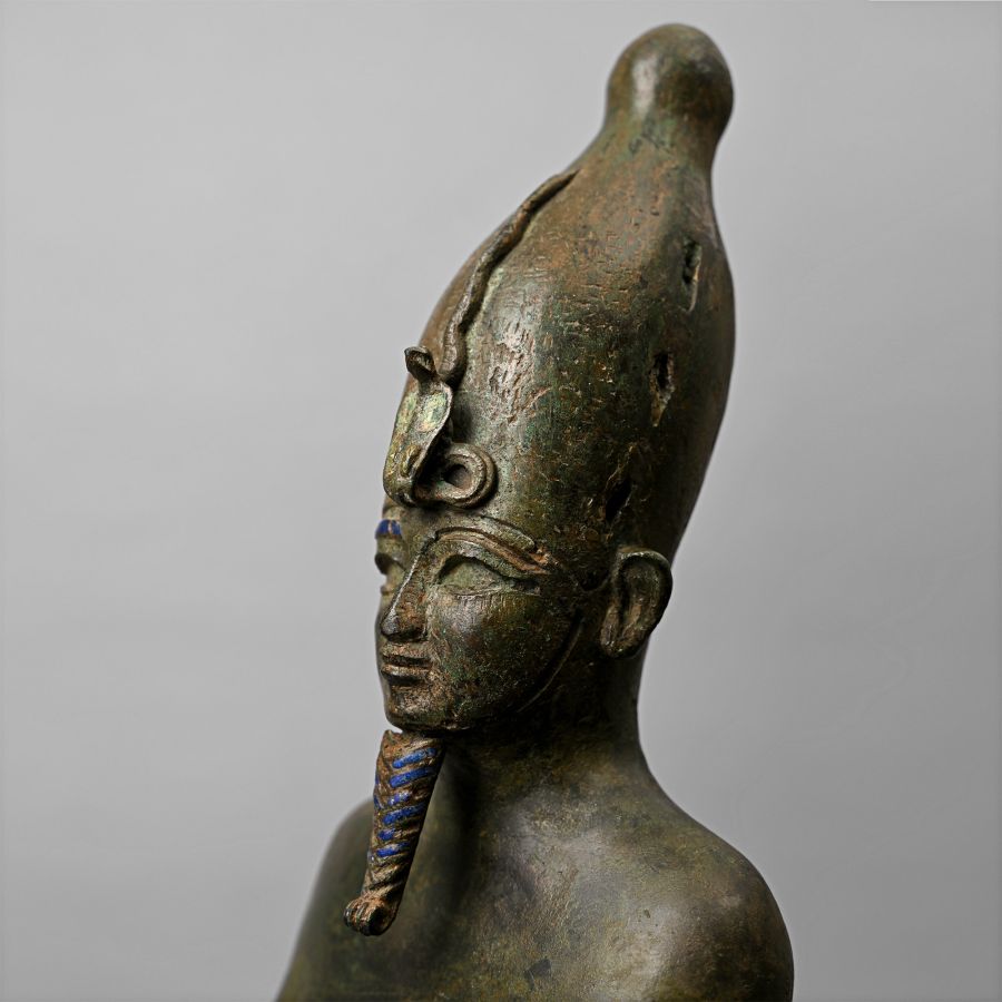 Large Egyptian Bronze Figure of Osiris with Lapis Lazuli Inlays