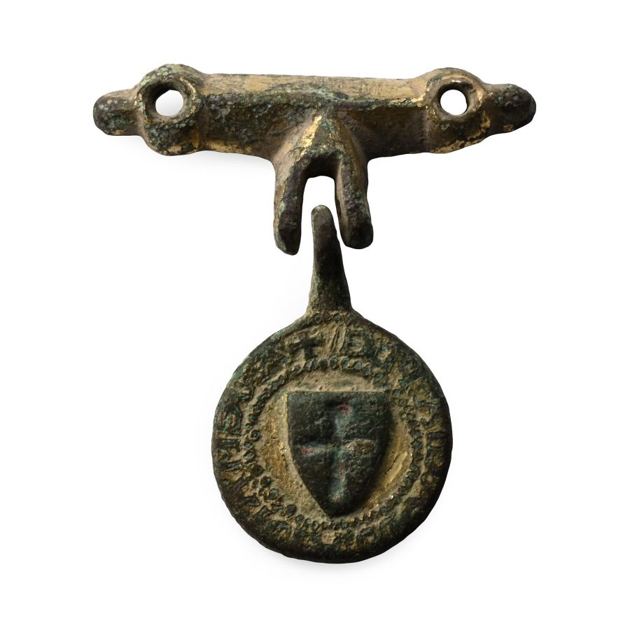 Medieval Knight's Gilt Bronze Heraldic Horse Harness Pendant and Hanger
