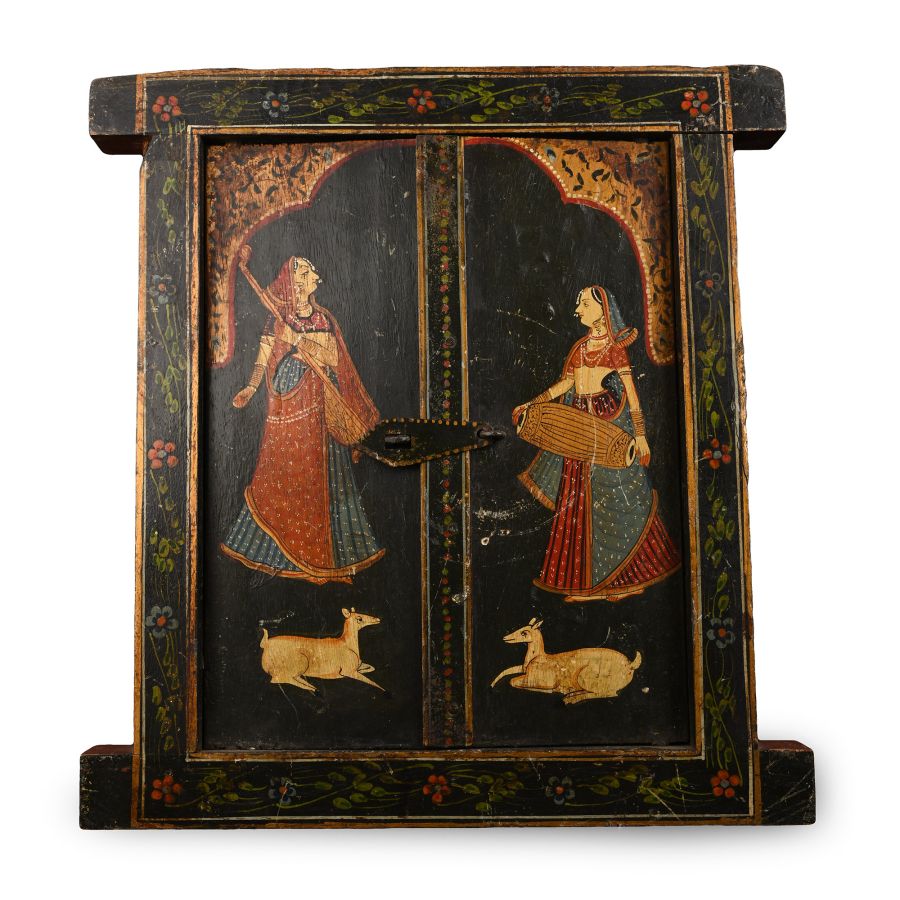 Indian Painted Gilt Wooden Doors with Musicians