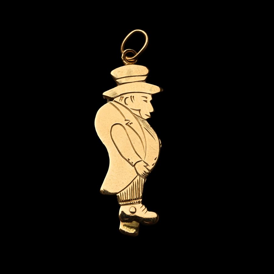 Bawdy Gold Pendant of a Victorian Man with Hinged Phallus