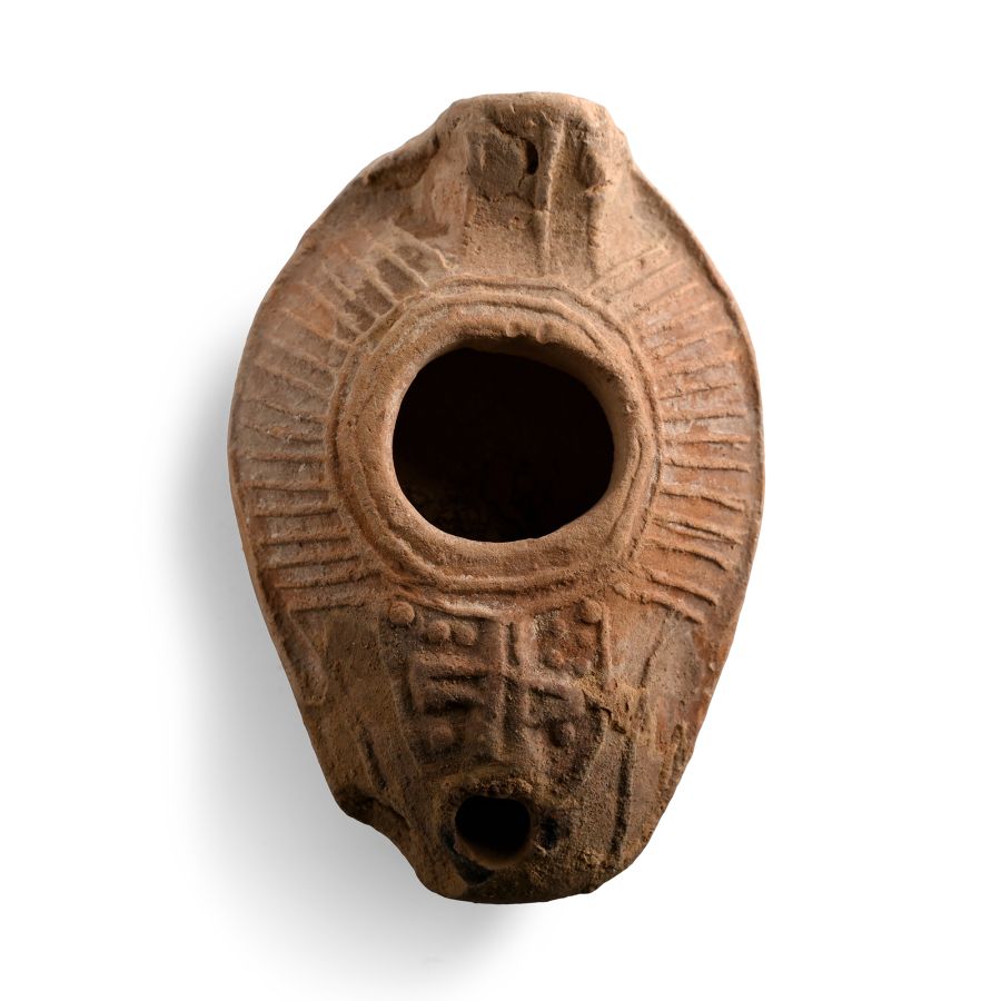 Byzantine Terracotta Slipper Oil Lamp with Cross