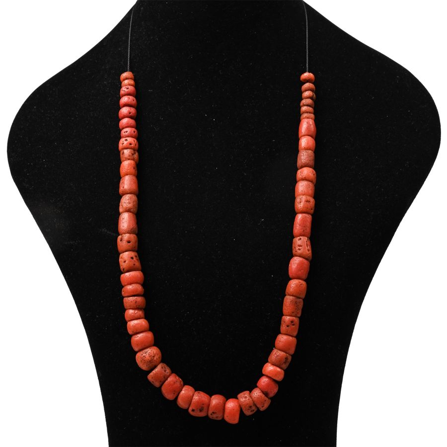 Western Asiatic Coral-Coloured Glass Bead Necklace String