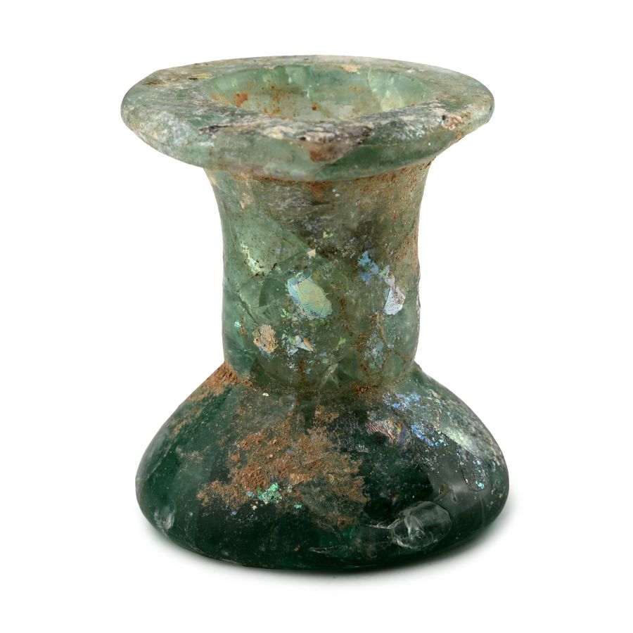 Roman Dark Green Glass Cotton-Reel Jar