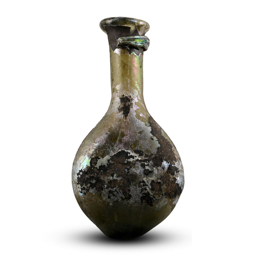 Roman Iridescent Green Glass Flask