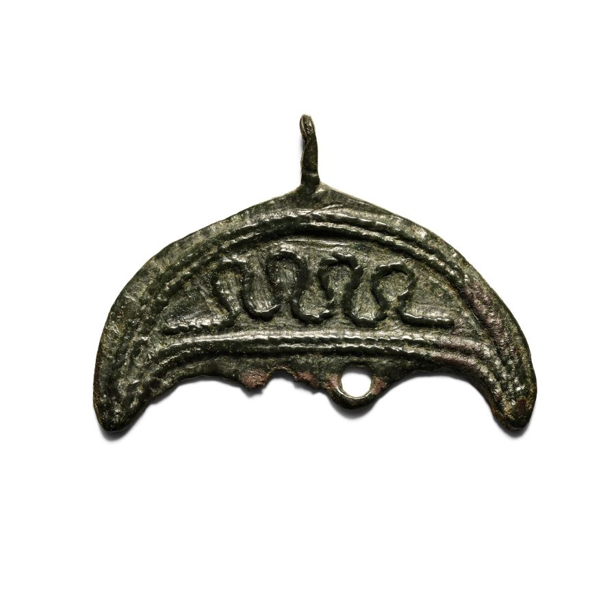 Viking Age Bronze Lunar Pendant with Snake