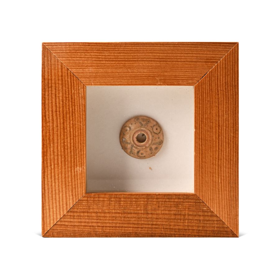 Framed Roman Decorated Stone Spindle Whorl