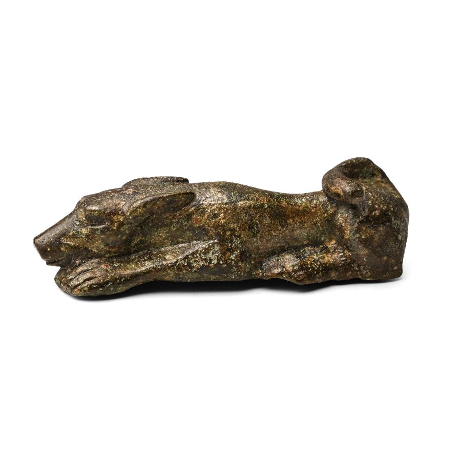Roman Bronze Lying Dog Statuette