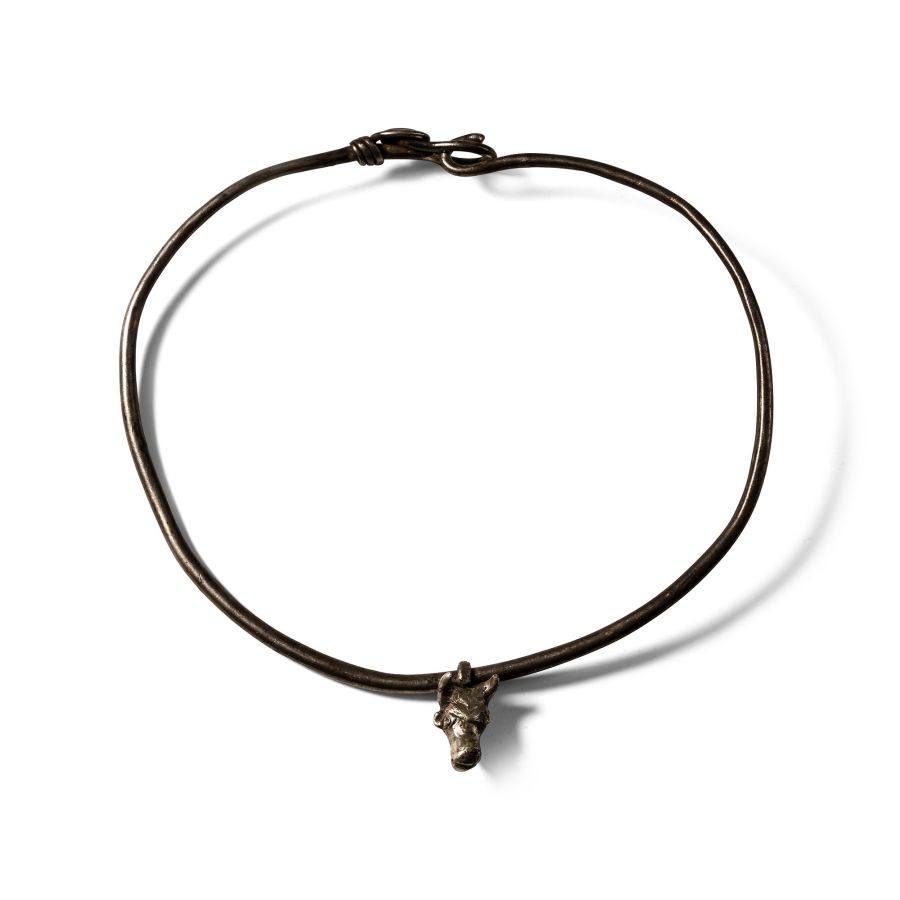 Roman Silver Neck Torc with Bull's Head Pendant