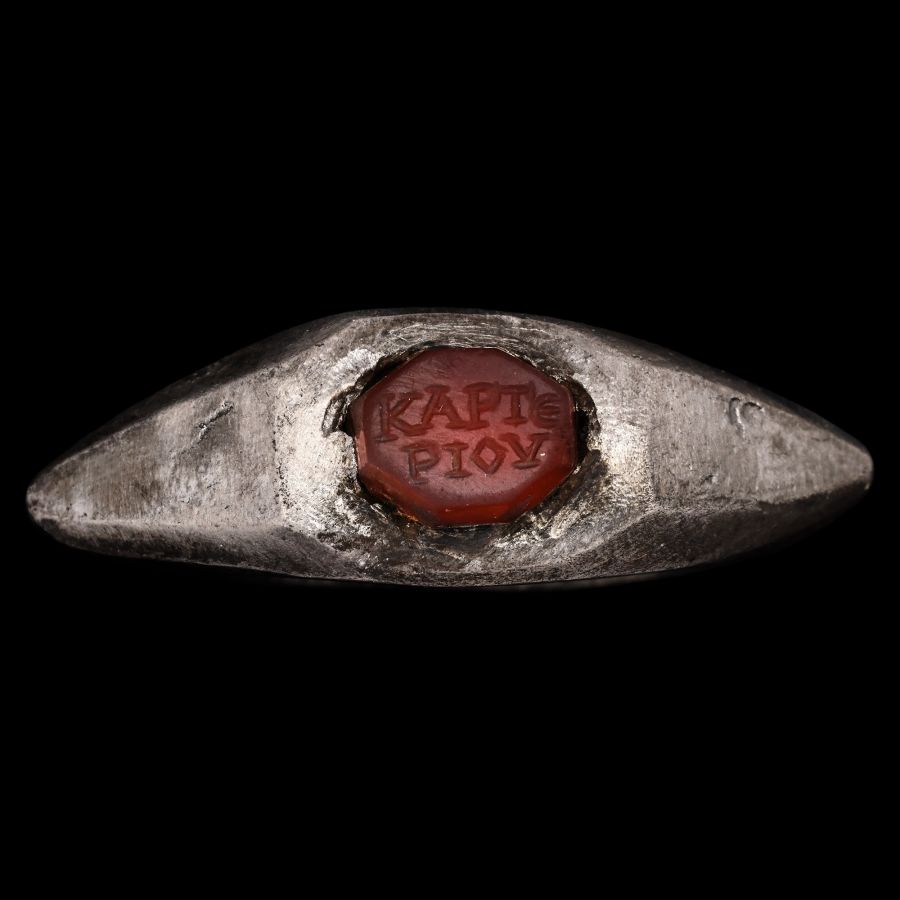 Roman Silver Ring with Carnelian Gemstone with Inscription