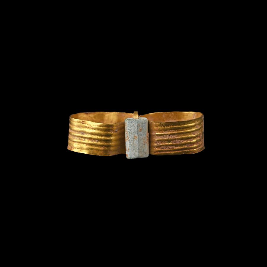 Roman Gold Double Ring with Bead