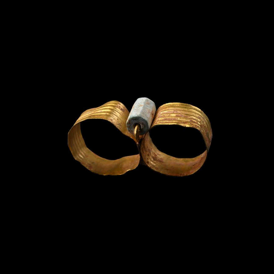 Roman Gold Double Ring with Bead