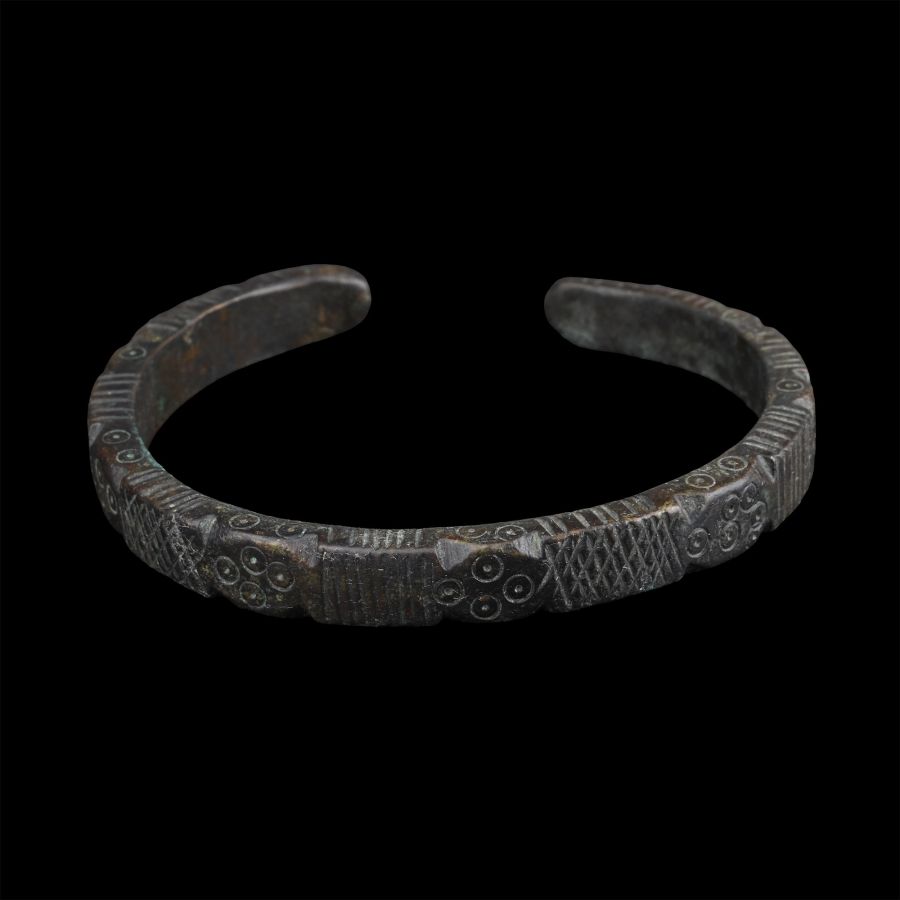 Large Roman Bronze Decorated Armilla Bracelet