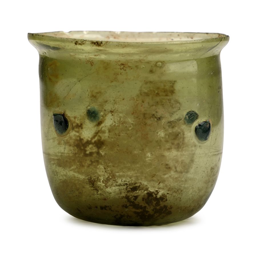 Roman Green Glass Cup with Dark Blue Applied Decoration
