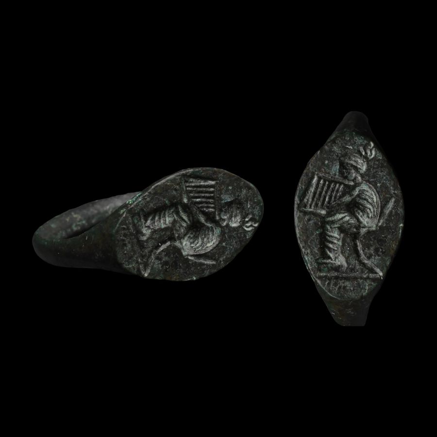 Greek Bronze Ring with Musician