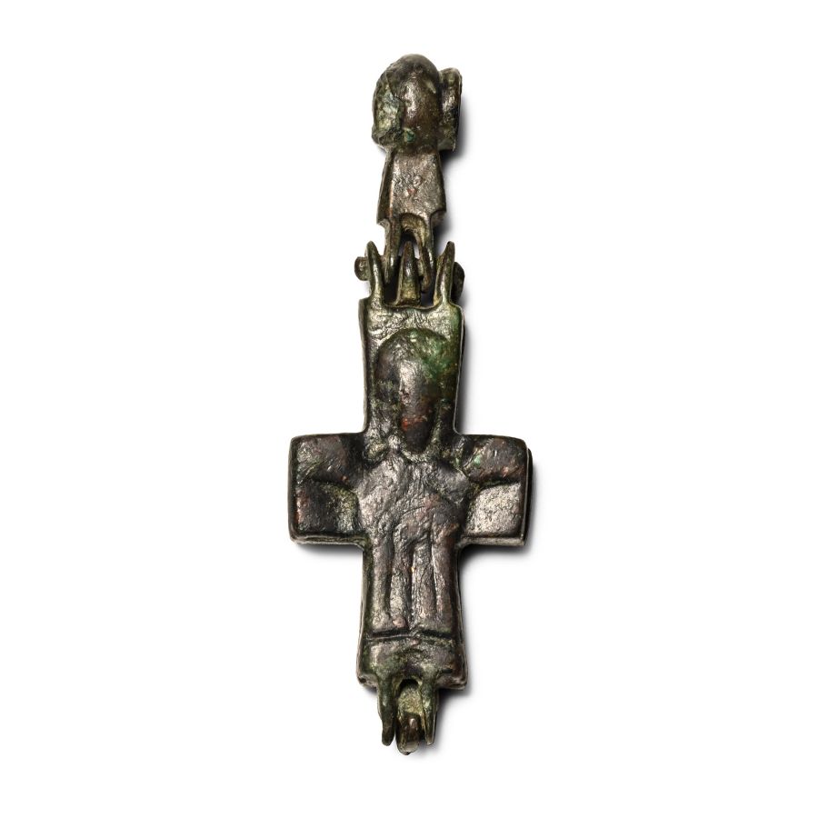 Byzantine Bronze Reliquary Cross Pendant