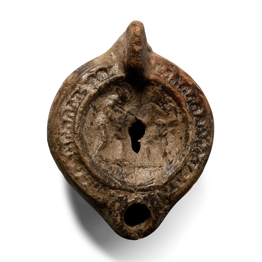 Roman Terracotta Oil Lamp with Gladiators