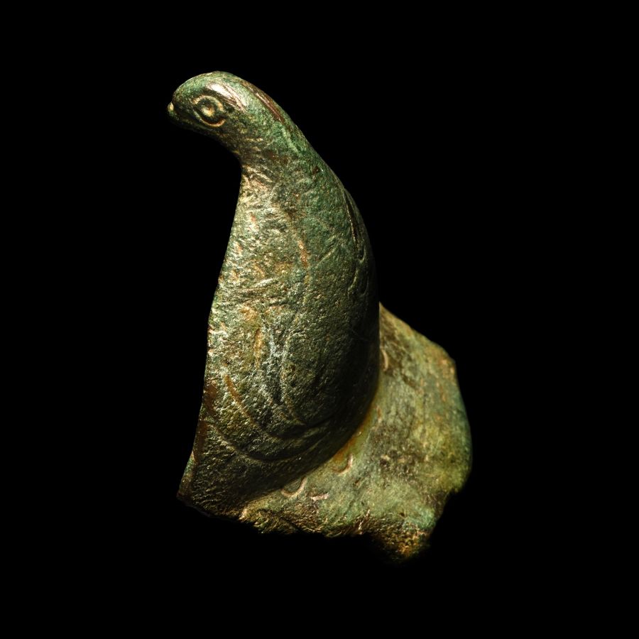 Anglo-Saxon Bronze Bowl Mount in the Shape of a Bird