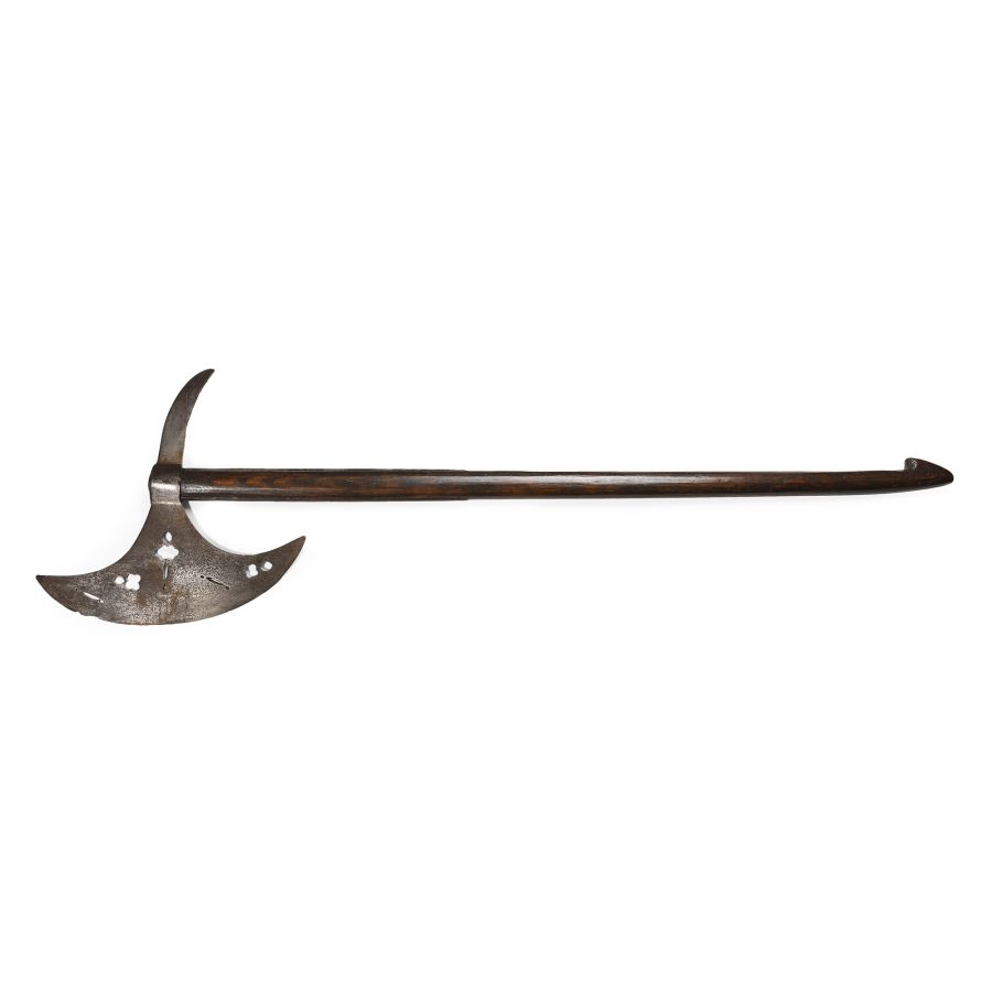 Post Medieval Iron Poleaxe with Wooden Handle
