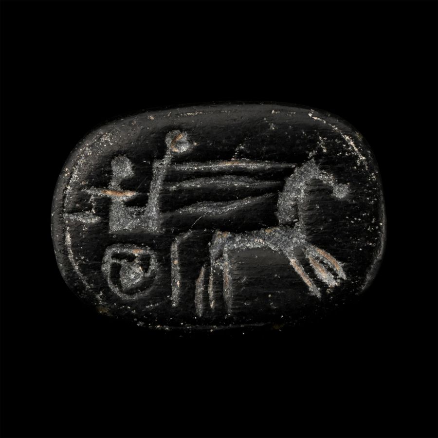 Western Asiatic Black Stone Scaraboid with Charioteer