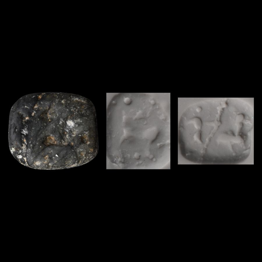Western Asiatic Black Stone Stamp Seal with Horseman