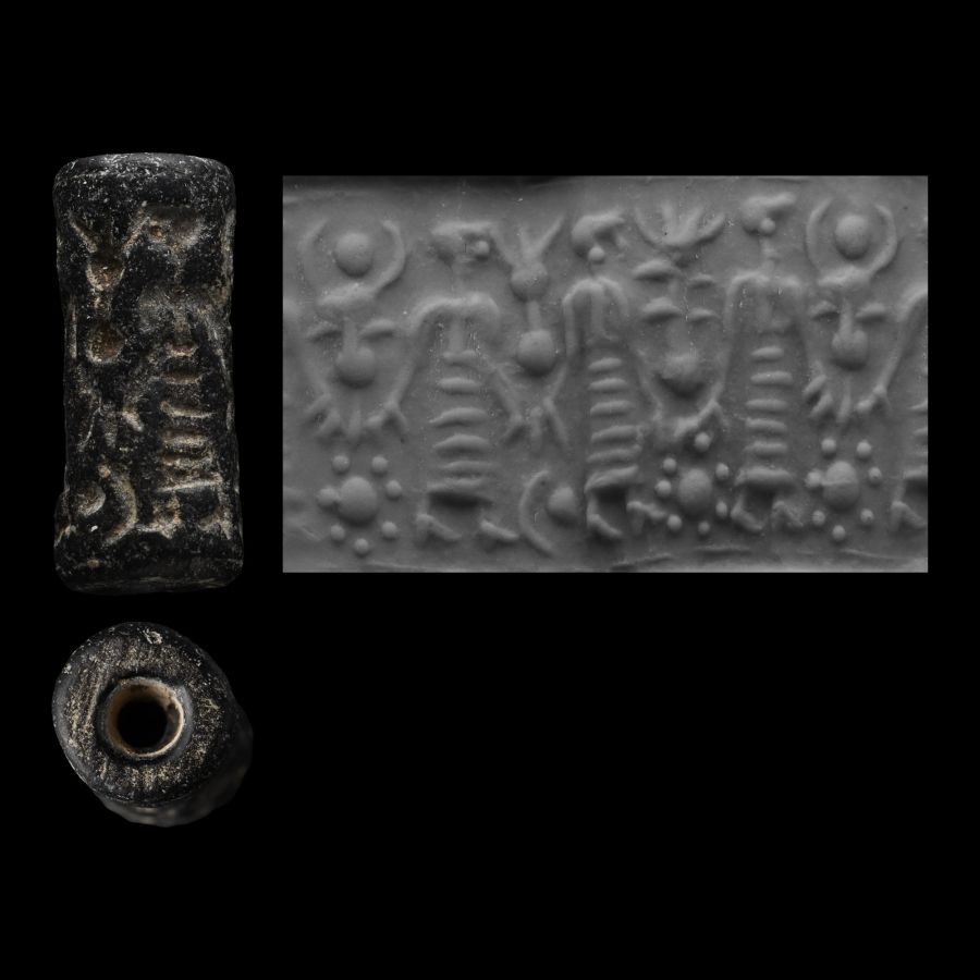 Western Asiatic Stone Cylinder Seal with Walking Figures