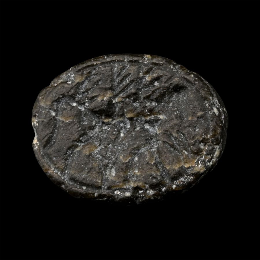 Western Asiatic Black Stone Scaraboid with Walking Horse