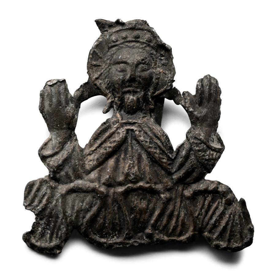 Medieval Pewter Pilgrim's Badge of Christ with Raised Hands