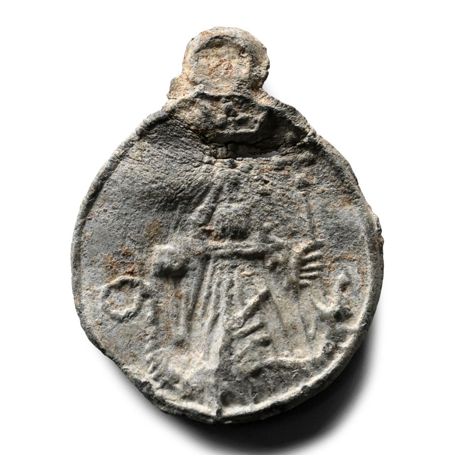 Medieval Lead Pilgrim's Pendant of Saint Margaret Slaying the Dragon