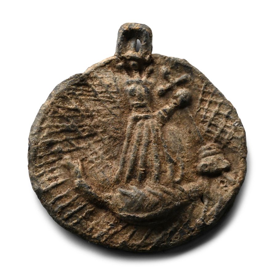 Medieval Lead Pilgrim's Pendant with Calvary and Dragon-Slaying