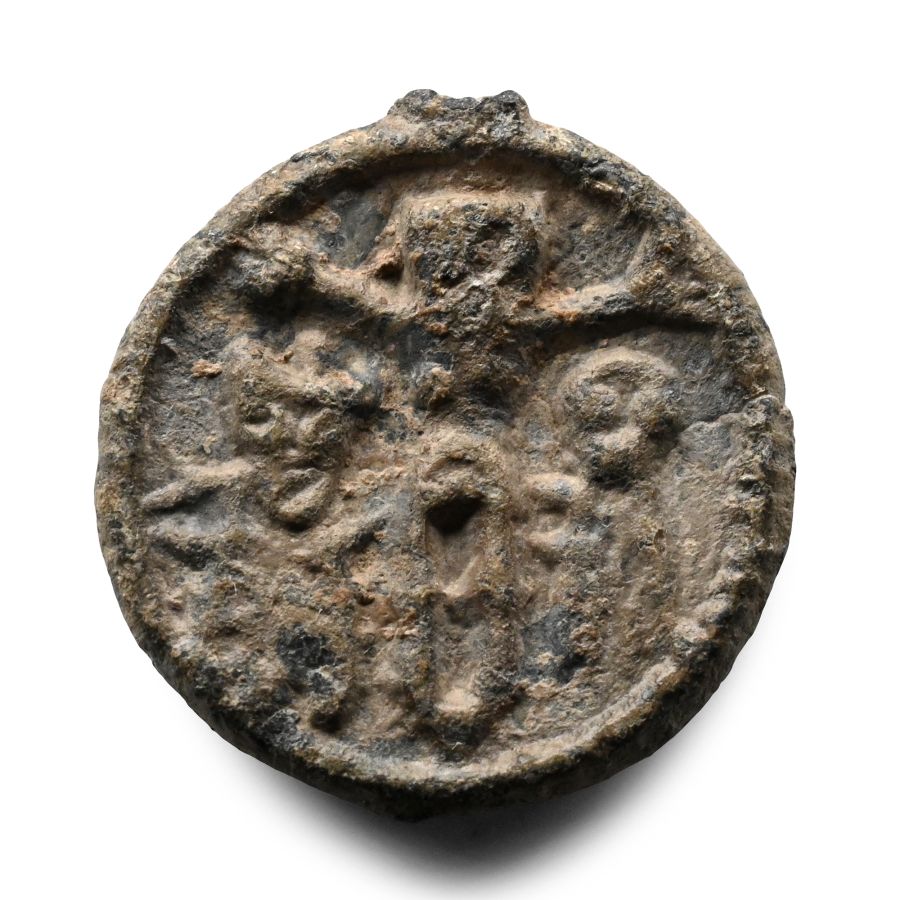 Medieval Pewter Pilgrim's Pendant with Mary and Calvary Scene