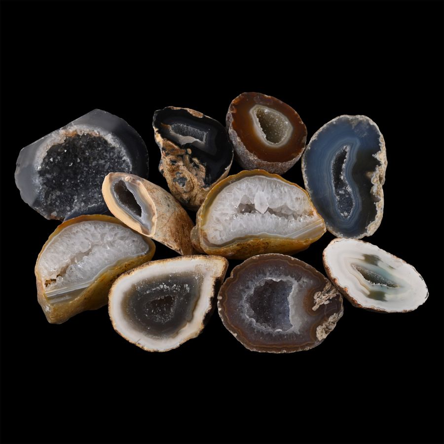 Group of Ten [10] Cut and Polished Agate Geode Halves