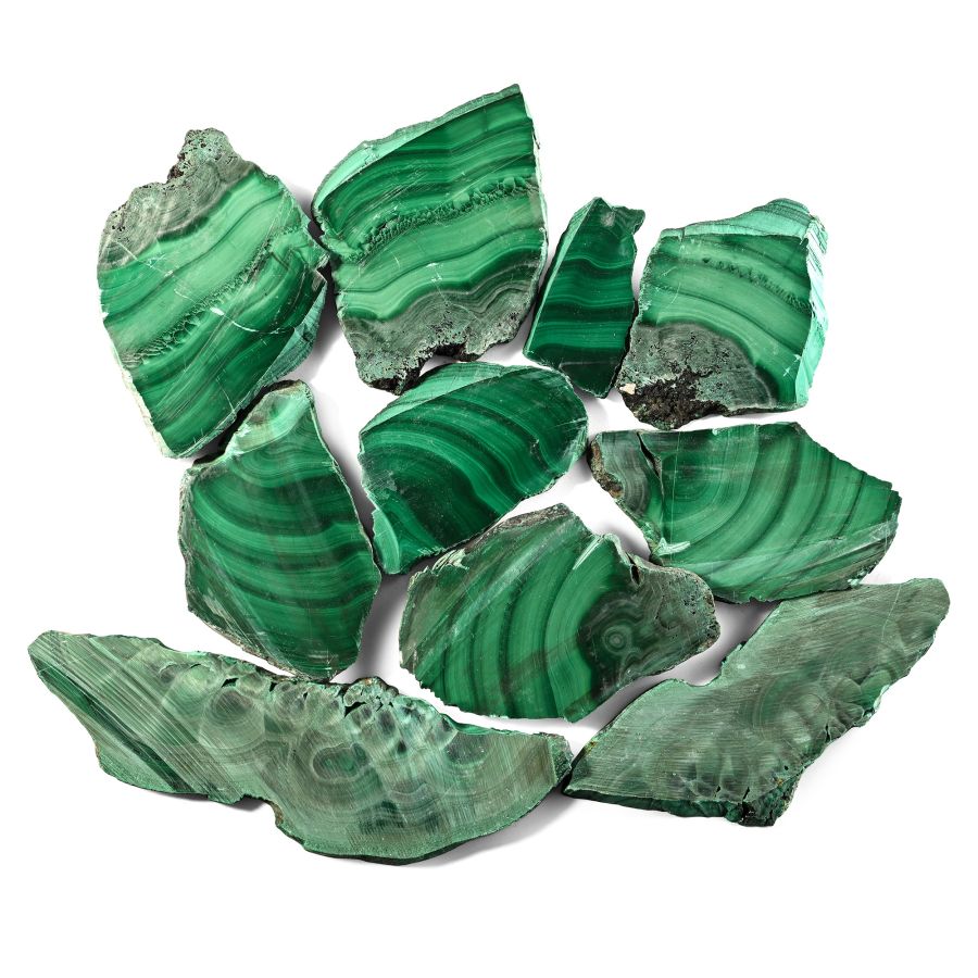 Group of Ten [10] Cut Malachite Slabs