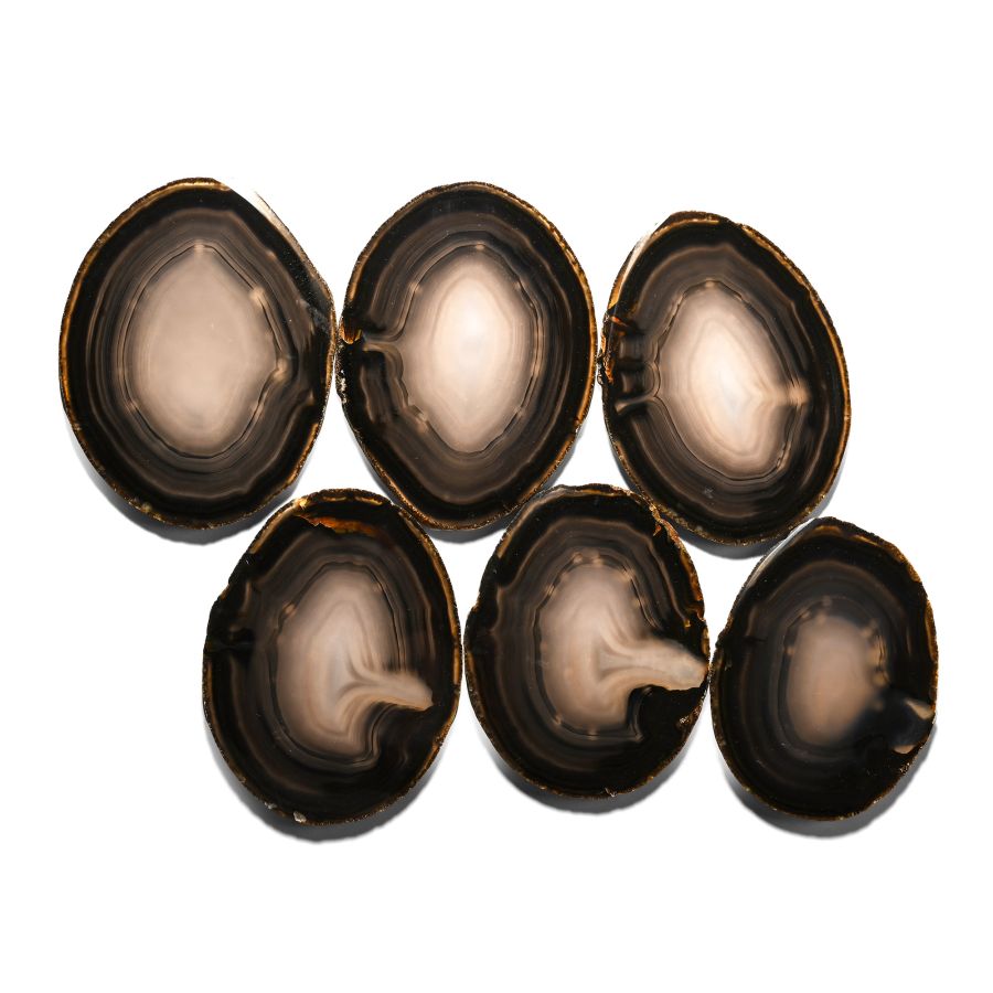 Set of Six [6] Cut, Polished and Felt-Backed Agate Coasters