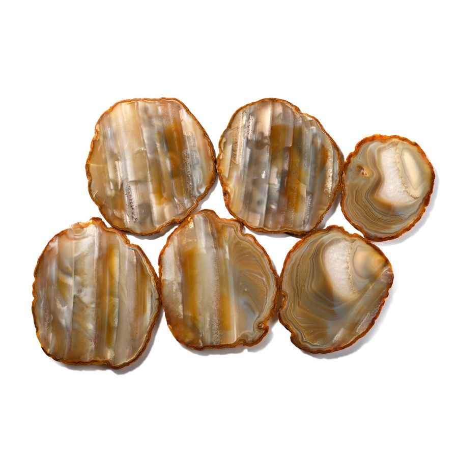 Group of Six [6] Large Cut, Polished and Felt-Backed Agate Coasters